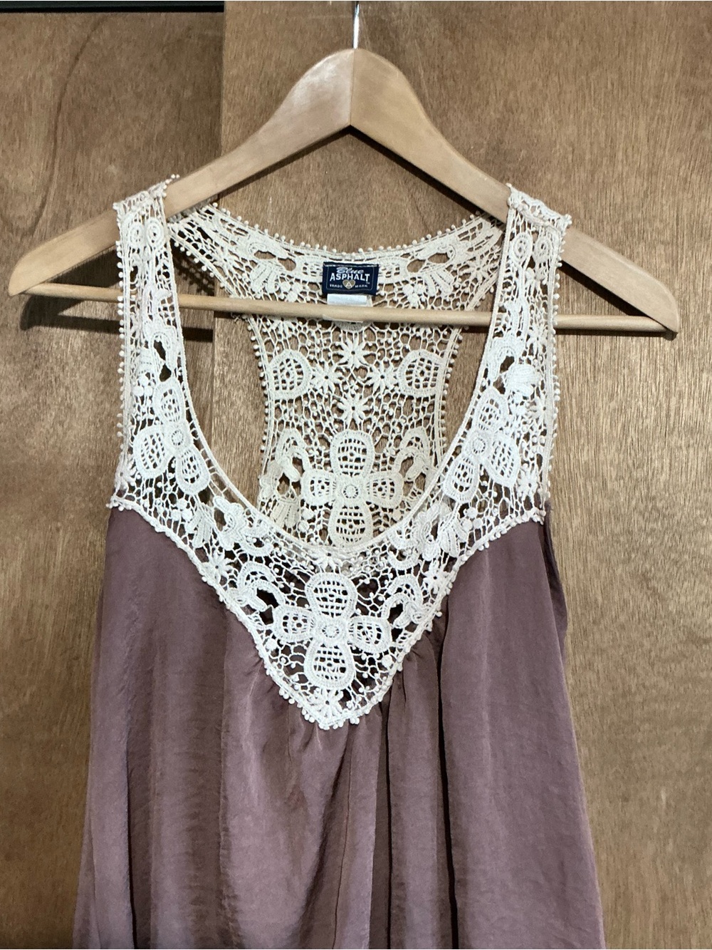 Blue Asphalt Mauve Tank Top with Ivory Crochet Yoke